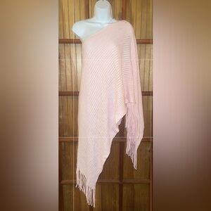 Pink Knit Poncho with Fringe